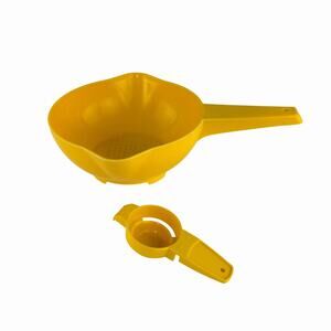 Tupperware Yellow Egg Separator 779-11 and Small Colander Strainer 1200-4